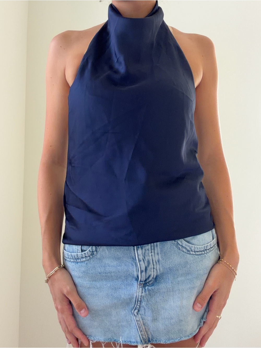 Sleeveless Navy Halter Blouse